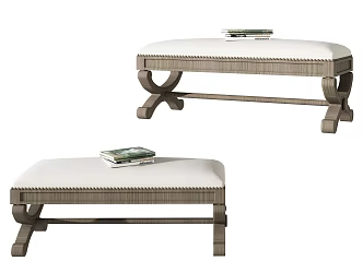 American Style Sofa Stool Fabric Creative Sofa Stool Chaffee Book Wood Stool 3d model