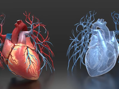 Chest Organ Human Heart 3D Model with Blood Vessels Colored and Transparent Anatomical View 3d model