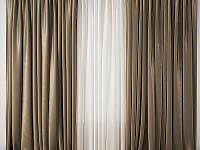 Luxurious Brown Curtains With White Sheer Panels For Home Window Decoration 3d model