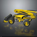 Yellow And Gray Industrial Mechanical Robot With Wheels Arm And Tool Parts