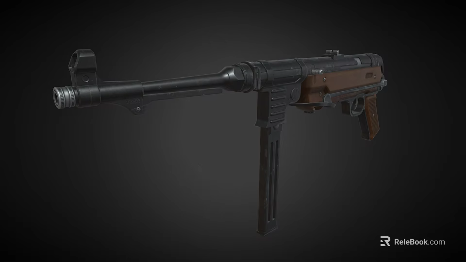 Classic Submachine Gun with Wooden Stock Metal Barrel and Tactical Grip on Black Background 3d model 
