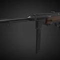 Classic Submachine Gun with Wooden Stock Metal Barrel and Tactical Grip on Black Background