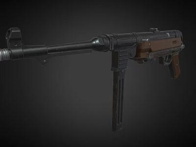 Classic Submachine Gun with Wooden Stock Metal Barrel and Tactical Grip on Black Background 3d model