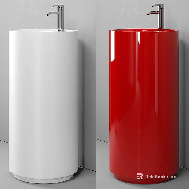 Modern Cylindrical Washbasin in White and Red for Stylish Bathroom Interiors 3d model 