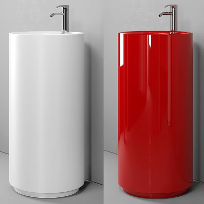 Modern Cylindrical Washbasin in White and Red for Stylish Bathroom Interiors 3d model