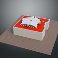 White Building Structure With Red Platform And White Membrane Canopy On Brown Base 3d model