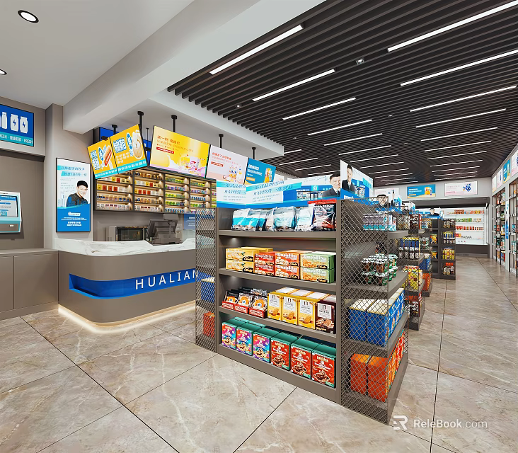 Well Organized Supermarket With Shelves Stocked Full Of Daily Essentials And Bright Lighting 3d model 