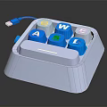 White Mini USB Keyboard with Blue Keys Letters A W E S D and Cable 3d model