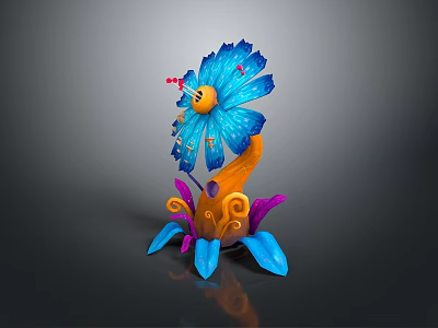 Vibrant Decorative Plant With Blue Petals Orange Center And Colorful Accents 3d model