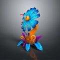 Vibrant Decorative Plant With Blue Petals Orange Center And Colorful Accents