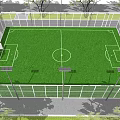 Fenced Outdoor Football Field With Green Turf Goalposts And Surrounding Trees