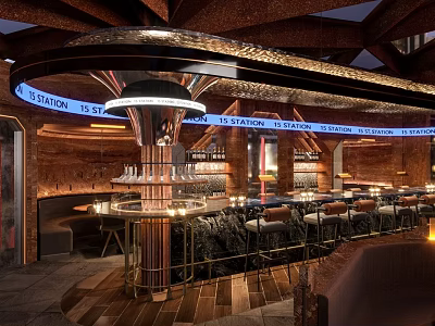 Modern Bar Interior Design With Sleek Counter Comfortable Seats And Ambient Lighting 3d model