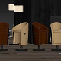 Brown And Beige Leather Bar Stools With Metal Bases In Modern Interior Design