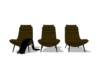 Three Dark Brown Tufted Armchairs With Black Slim Legs For Interior Design 3d model