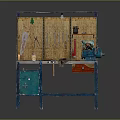 Vintage Workbench Setup With Wall Tool Rack Hanging Tools And Blue Drawers