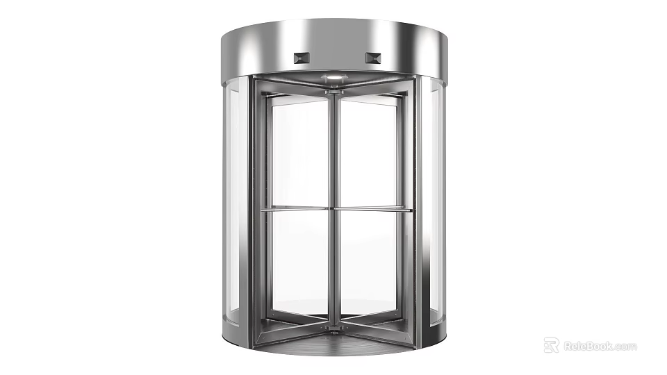 Stainless Steel Revolving Door With Glass Panels For Commercial Entrance 3d model 