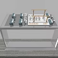 Architectural Sand Table Display With Transparent Stand Blue Modules And Yellow Framework 3d model