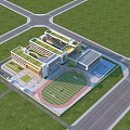 Modern School Building With Green Roof Sports Field And Surrounding Green Lawn