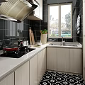 Modern Kitchen Interior With Black Tile Backsplash Wooden Cutting Boards And Fresh Produce