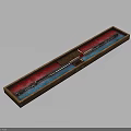 Ornate Metal Sword In Wooden Box With Red And Blue Lining And Decorative Hilt