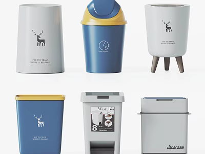 Modern Public Facility Trash Bins With Deer Pattern Pedal Design And Various Colors 3d model