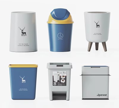 Modern Public Facility Trash Bins With Deer Pattern Pedal Design And Various Colors 3d model