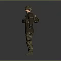 Man in Military Uniform Wearing Helmet Tactical Vest Camouflage Pants Sunglasses Arms Outstretched