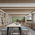 Modern Library Reading Space Interior Design With Bookshelves Sofas And Plants 3d model