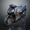 Black Modern Scooter Motorcycle With Sleek Body And Red Brake Calipers