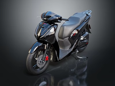 Black Modern Scooter Motorcycle With Sleek Body And Red Brake Calipers 3d model