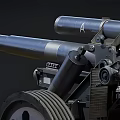 Vintage Military Cannon With Large Wheels And Long Barrel On Dark Background