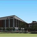 Multi Story Modern School Building With Red Brick Facade Glass Windows And Green Lawn Area