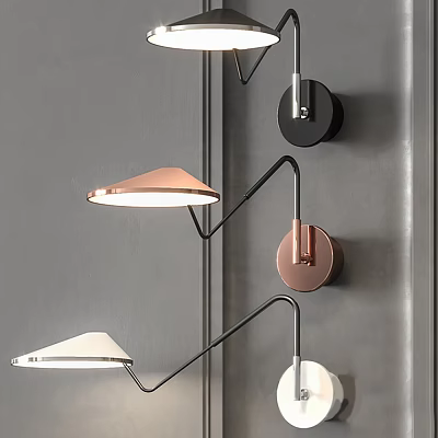 Contemporary Minimalist Wall Sconces In Copper Black White Metal On Gray Wall 3d model