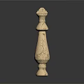 Ornate Crackled Stone Balustrade with Three Decorative Columns Smooth Top and Dark Reflective Surface