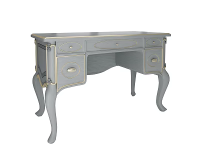 Vintage Grey Desk With Curved Legs Ornate Trim And Round Drawer Handles 3d model