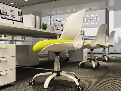 Comfortable Office Chair With White Frame And Yellow Seat In Modern Office 3d model