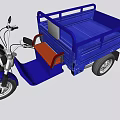 Blue Electric Tricycle With Cargo Bed Red Seat And Three Wheels