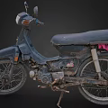 Old Motorcycle With Worn Black Seat Rusty Metal Parts And Red Cloth Decoration