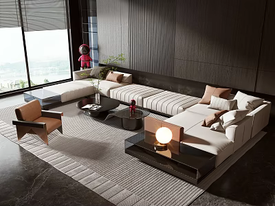 Modern Sofa Coffee Table Set Interior Design With Plush Cushions Metal Frame And Area Rug 3d model