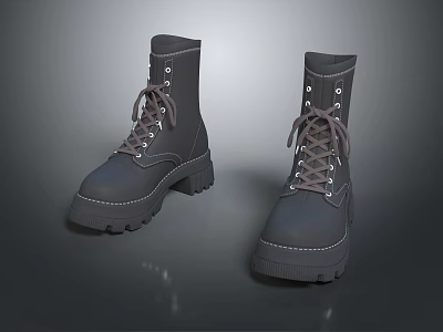 Black Leather Lace Up Ankle Boots With Chunky Sole And Stylish Design 3d model
