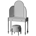 Modern Wooden Dressing Table With Rattan Mirror Drawer And Stool 3d model