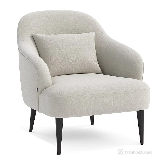 Stylish Light Beige Single Sofa With Armrest Cushion And Black Legs Design 3d model