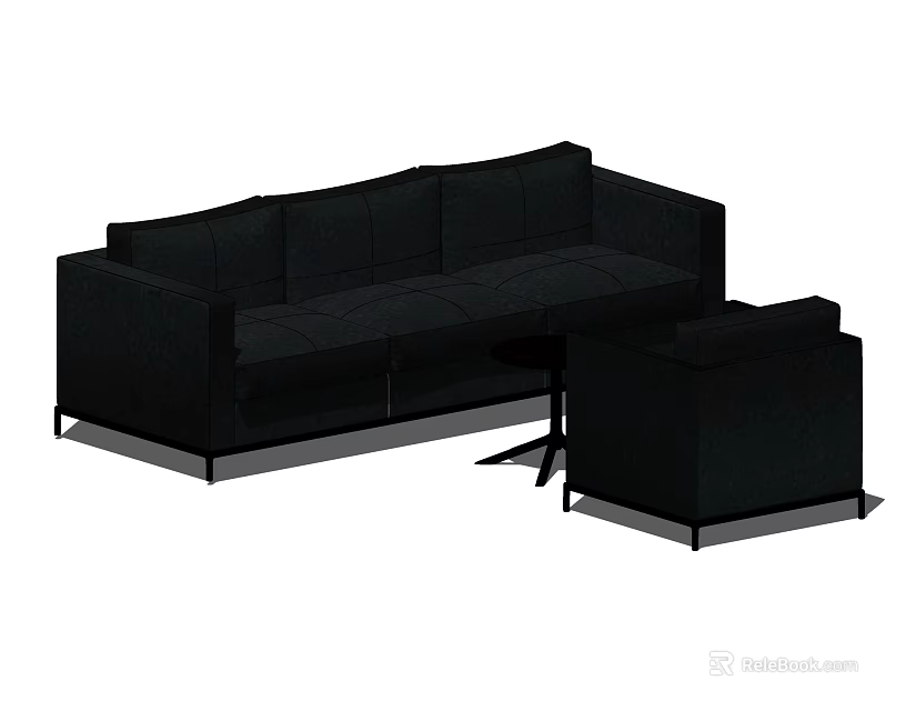 Modern Black Sectional Sofa Set With Three Seater and Single Seater Units 3d model 
