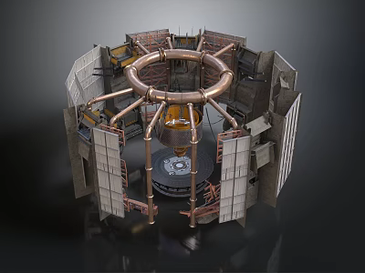 Industrial Equipment Structure With Circular Metal Framework Pipes And Central Components 3d model