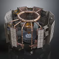 Industrial Equipment Structure With Circular Metal Framework Pipes And Central Components