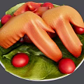 Appetizing Grilled Chicken Drumsticks on Green Leaves with Red Cherry Tomatoes on White Plate