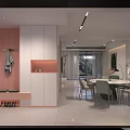 Modern Dining and Living Room Interior Design With Sofa Coffee Table Artwork And Floor Lamp