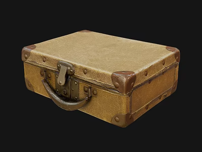 Vintage Suitcase With Fabric Exterior Leather Corners And Metal Lock Handle 3d model