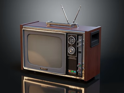 Vintage Sony Television with Wooden Case Antennas and Control Panel Knobs 3d model