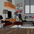 Modern Recliner Chair In Living Room With Floor Lamp Bookshelf And Green Plant